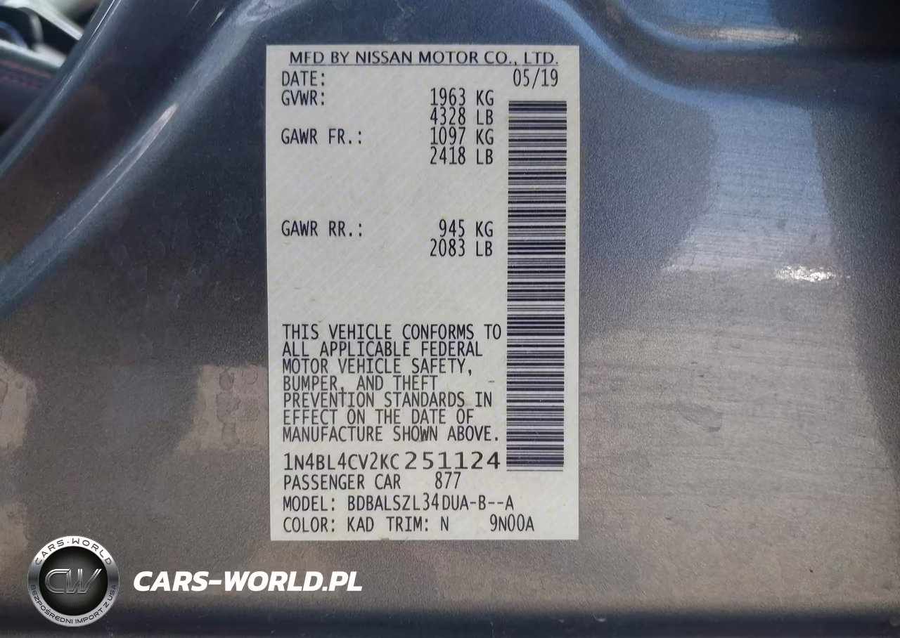 2019 Nissan Altima 2.5 Sr VIN:1N4BL4CV2KC251124 - 9