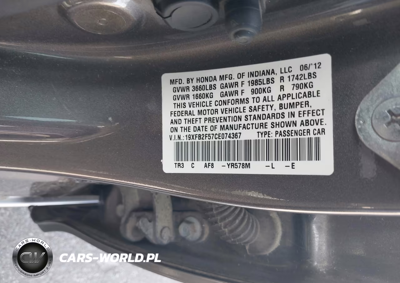 2012 Honda Civic Lx VIN:19XFB2F57CE074367 - 9