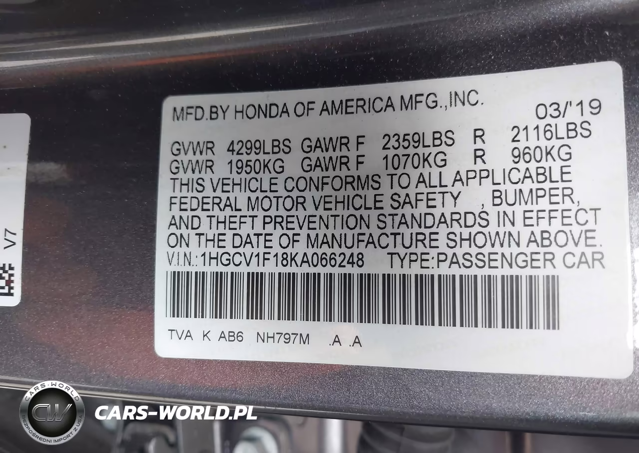 2019 Honda Accord Lx VIN:1HGCV1F18KA066248 - 9