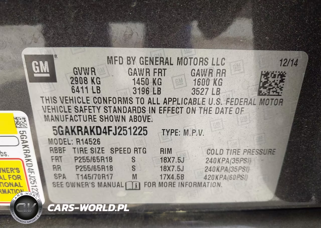 2015 Buick Enclave Convenience VIN:5GAKRAKD4FJ251225 - 9
