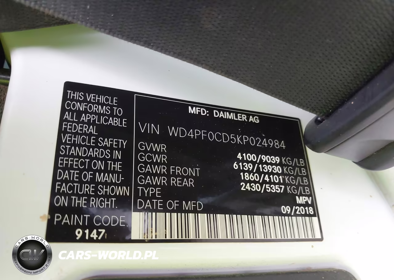 2019 Mercedes-Benz Sprinter 2500 Standard Roof V6 VIN:WD4PF0CD5KP024984 - 9