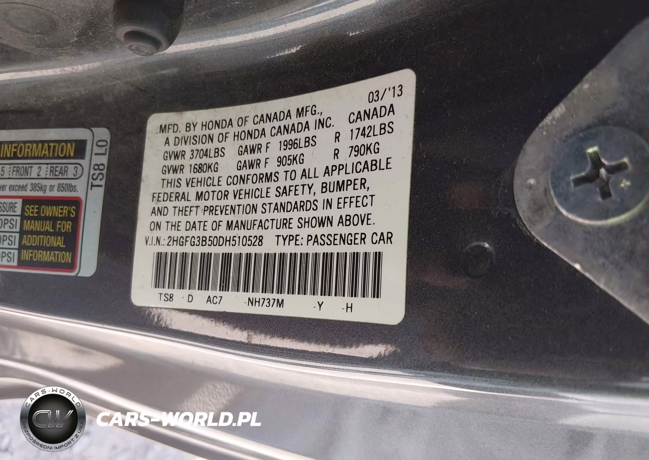 2013 Honda Civic Lx VIN:2HGFG3B50DH510528 - 9