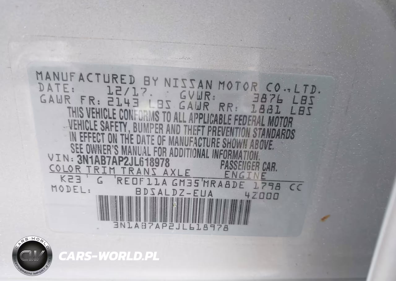 2018 Nissan Sentra Sv VIN:3N1AB7AP2JL618978 - 9