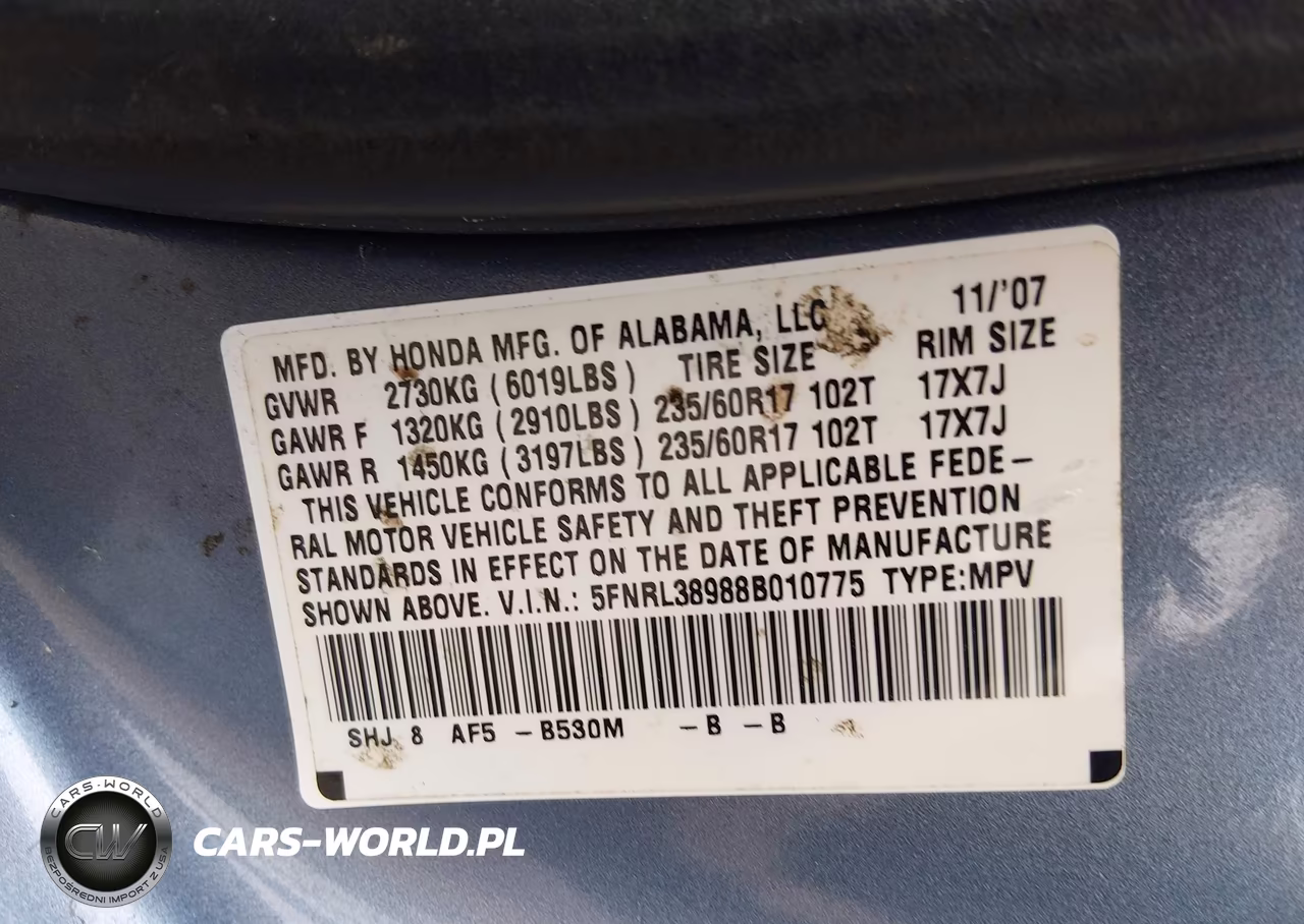 2008 Honda Odyssey Touring VIN:5FNRL38988B010775 - 9