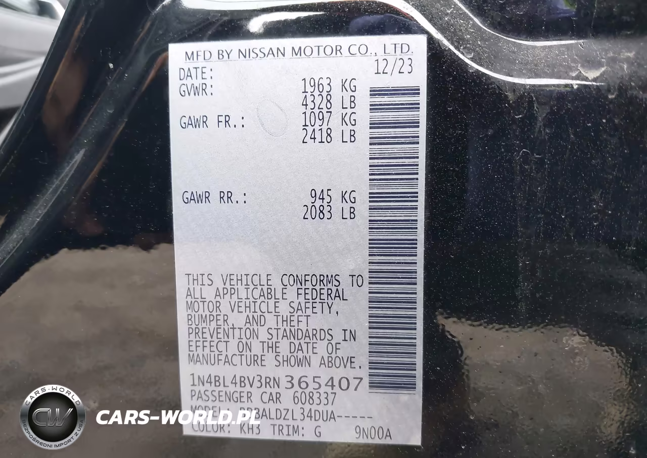 2024 Nissan Altima S Fwd VIN:1N4BL4BV3RN365407 - 9