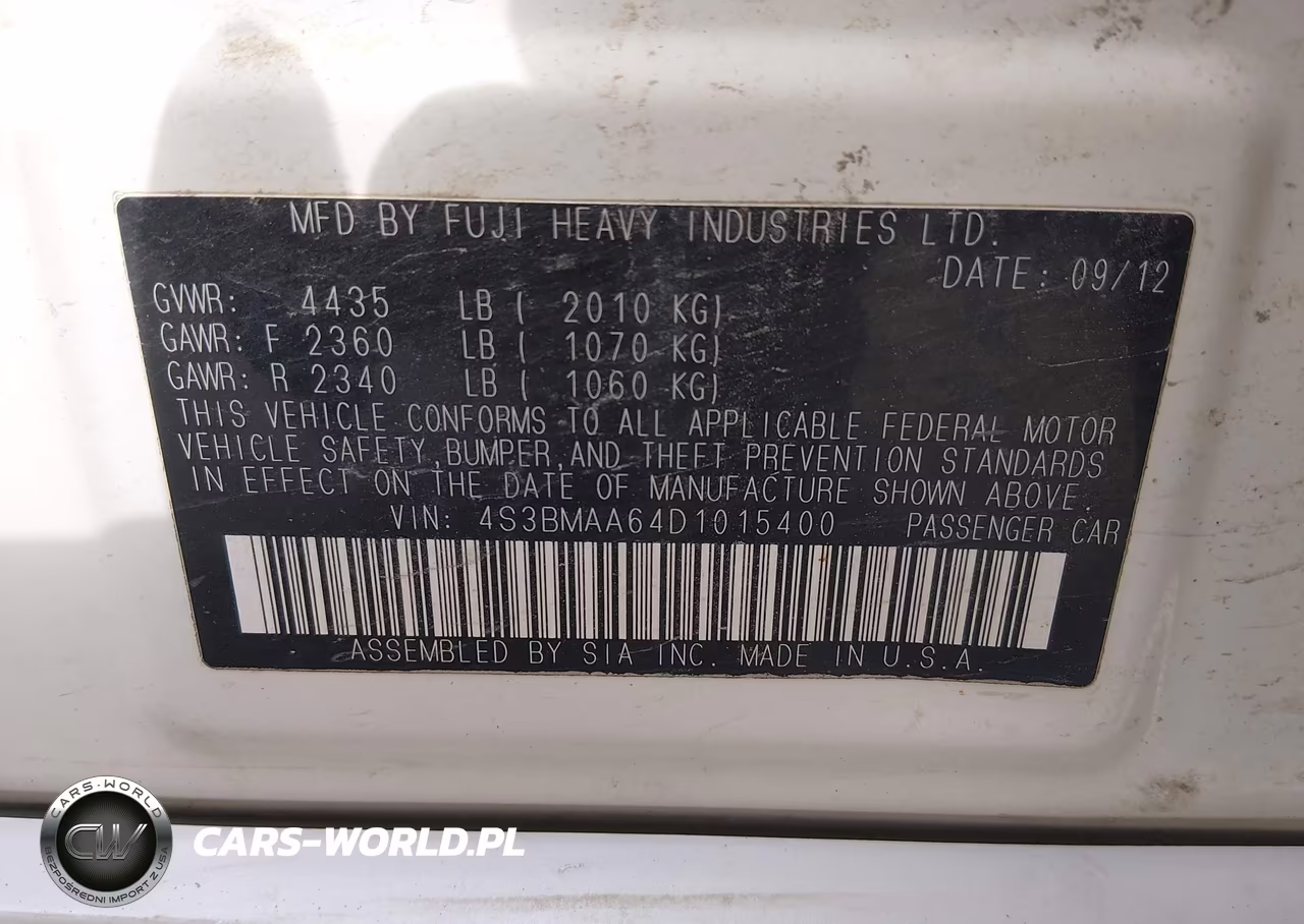 2013 Subaru Legacy 2.5I VIN:4S3BMAA64D1015400 - 9