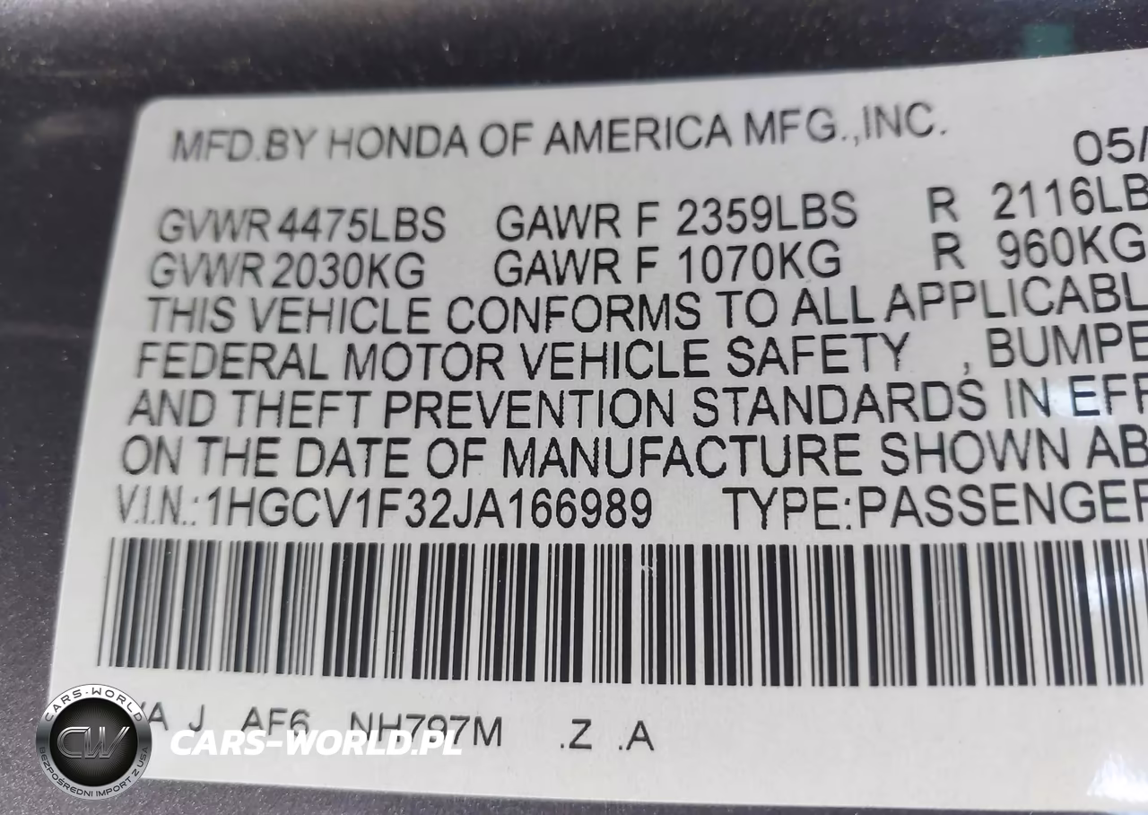 2018 Honda Accord Sport VIN:1HGCV1F32JA166989 - 9