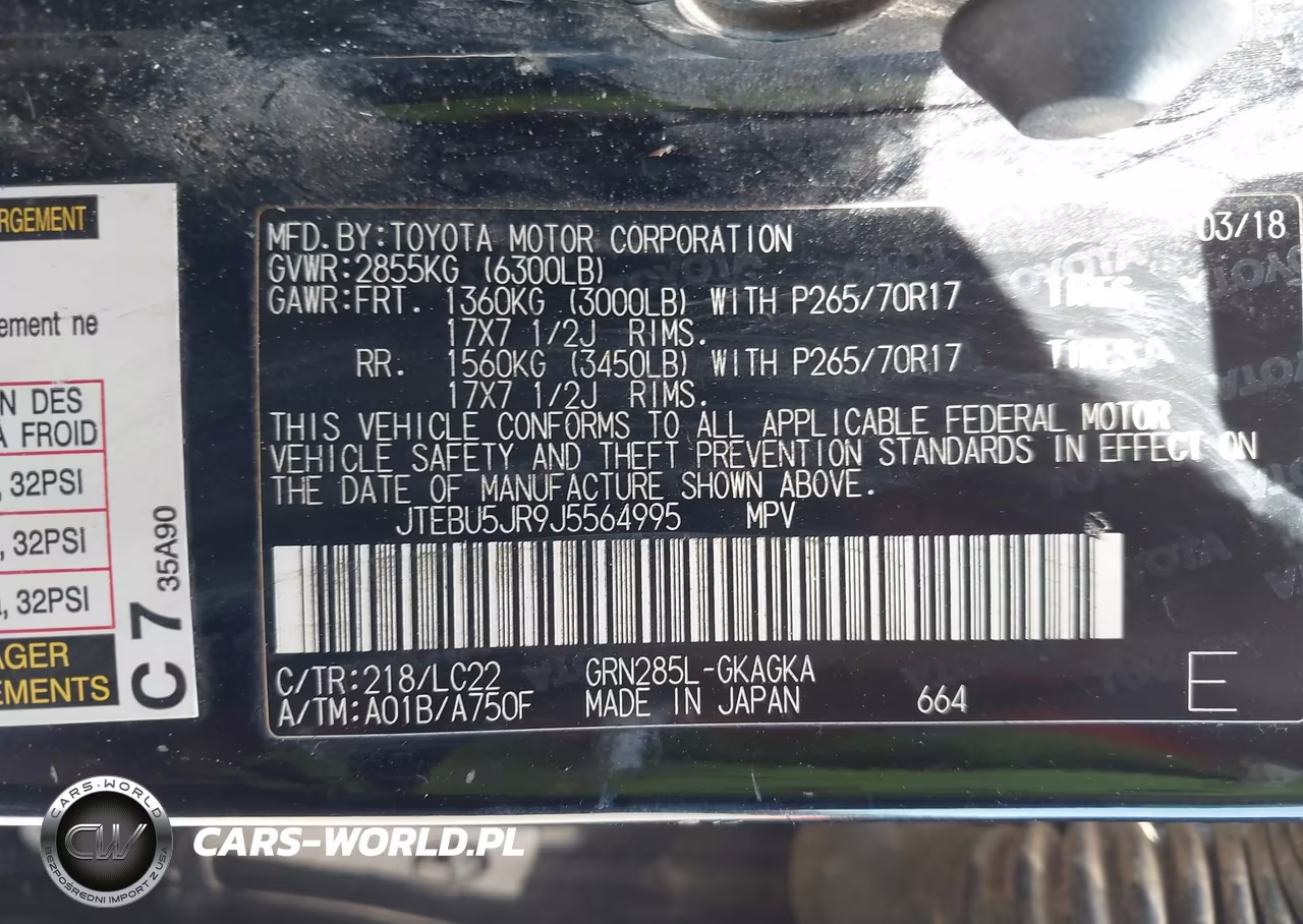 2018 Toyota 4Runner Trd Off Road Premium VIN:JTEBU5JR9J5564995 - 9