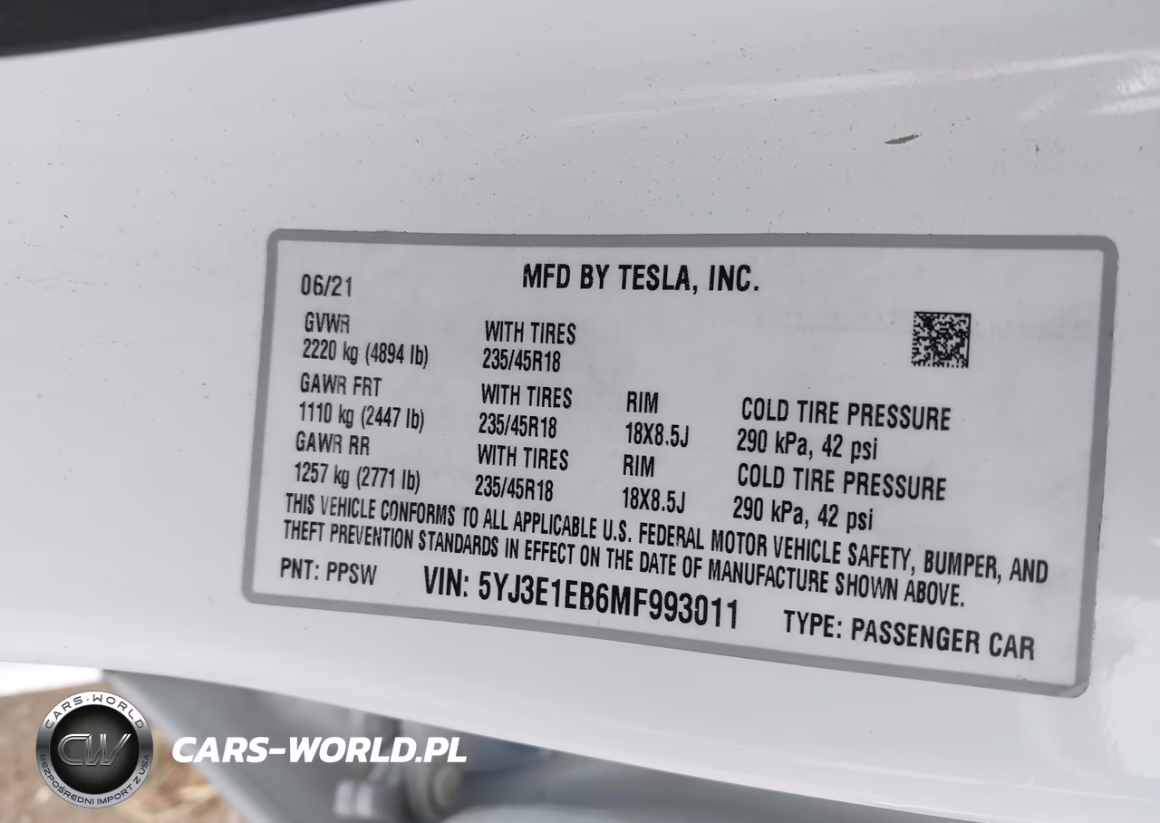 2021 Tesla Model 3 VIN:5YJ3E1EB6MF993011 - 9