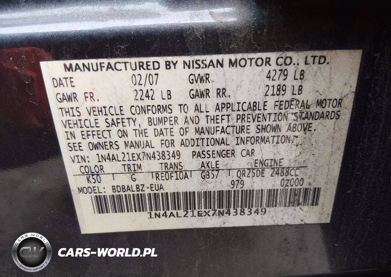 2007 Nissan Altima 2.5 S VIN:1N4AL21EX7N438349 - 9