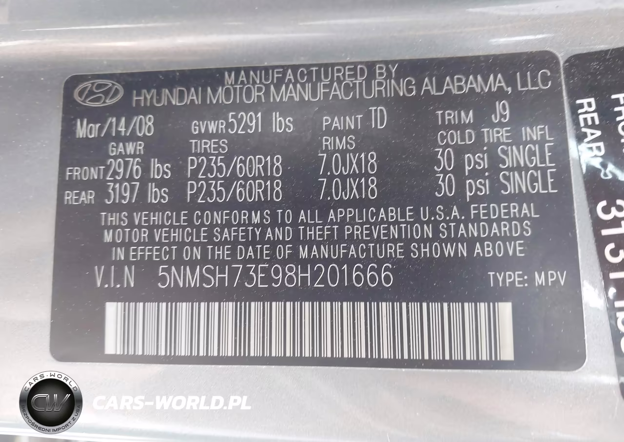 2008 Hyundai Santa Fe Limited-Se VIN:5NMSH73E98H201666 - 9