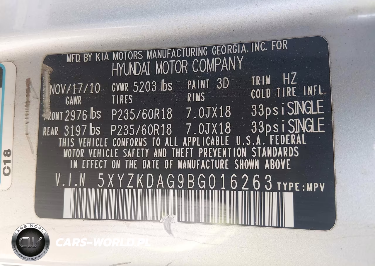 2011 Hyundai Santa Fe Limited V6 VIN:5XYZKDAG9BG016263 - 9