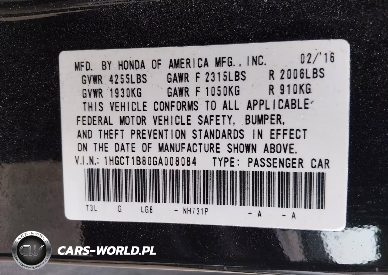 2016 Honda Accord Ex-L VIN:1HGCT1B80GA008084 - 9