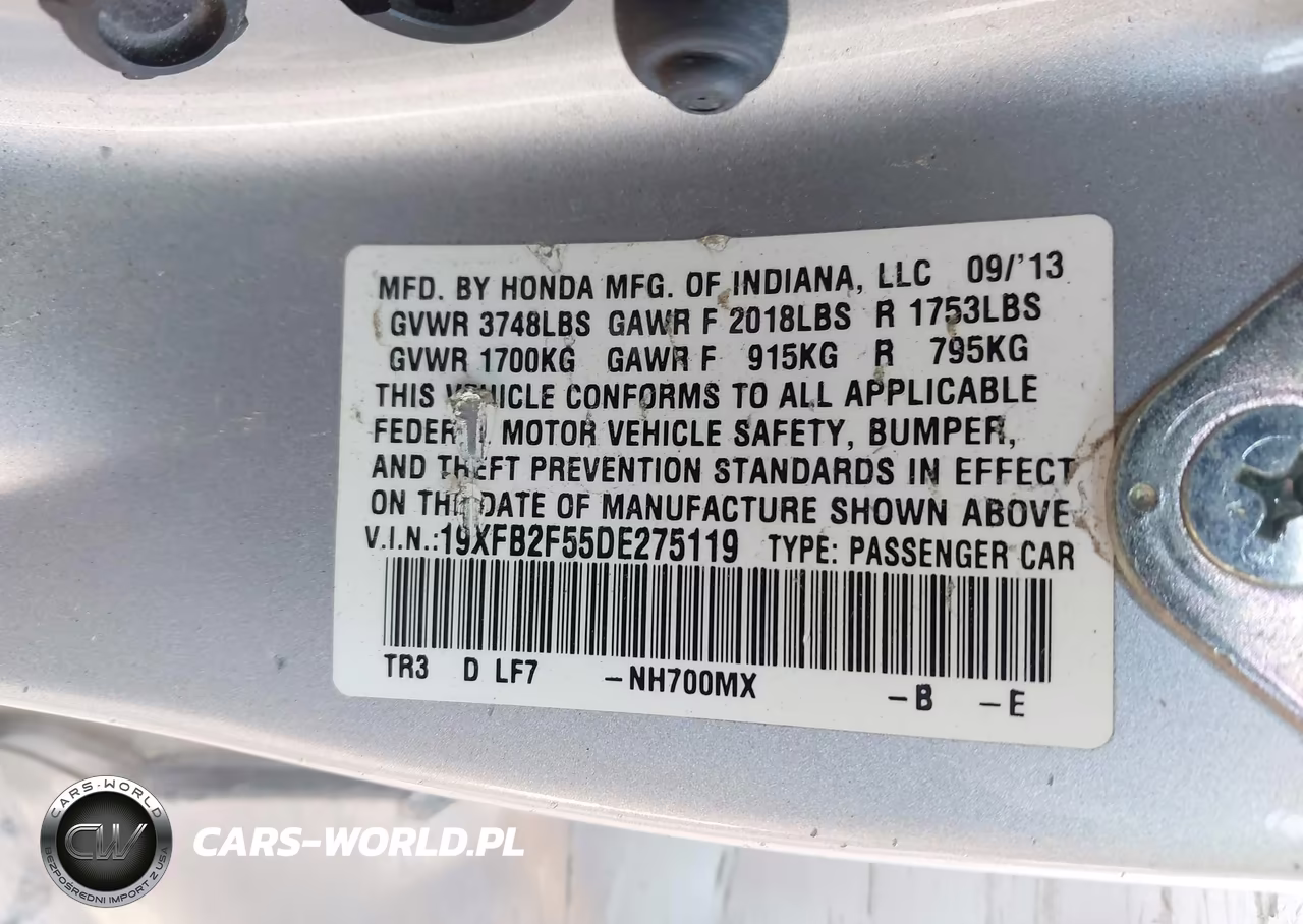 2013 Honda Civic Lx VIN:19XFB2F55DE275119 - 9
