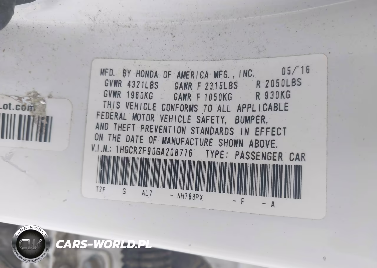 2016 Honda Accord Ex-L VIN:1HGCR2F90GA208776 - 9