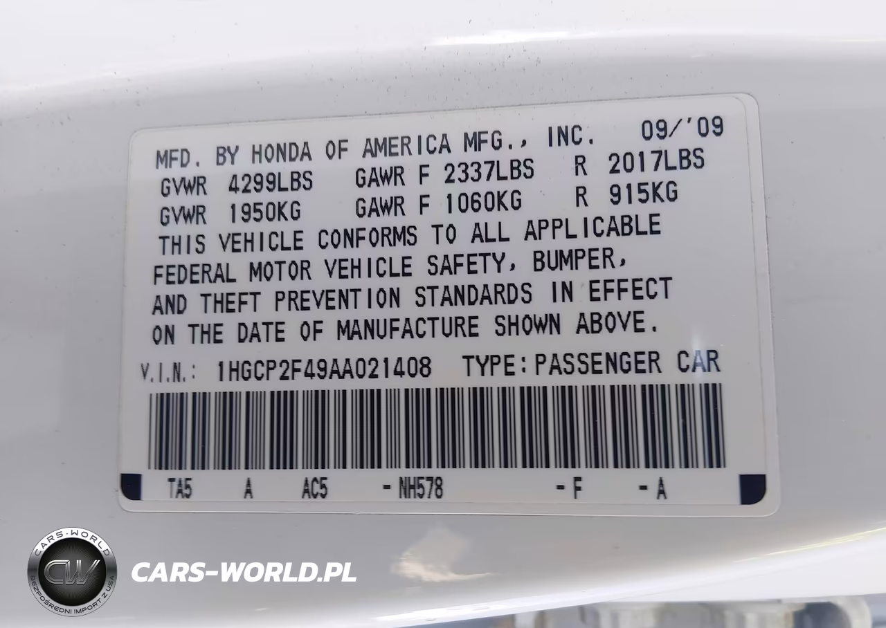 2010 Honda Accord 2.4 Lx-P VIN:1HGCP2F49AA021408 - 9