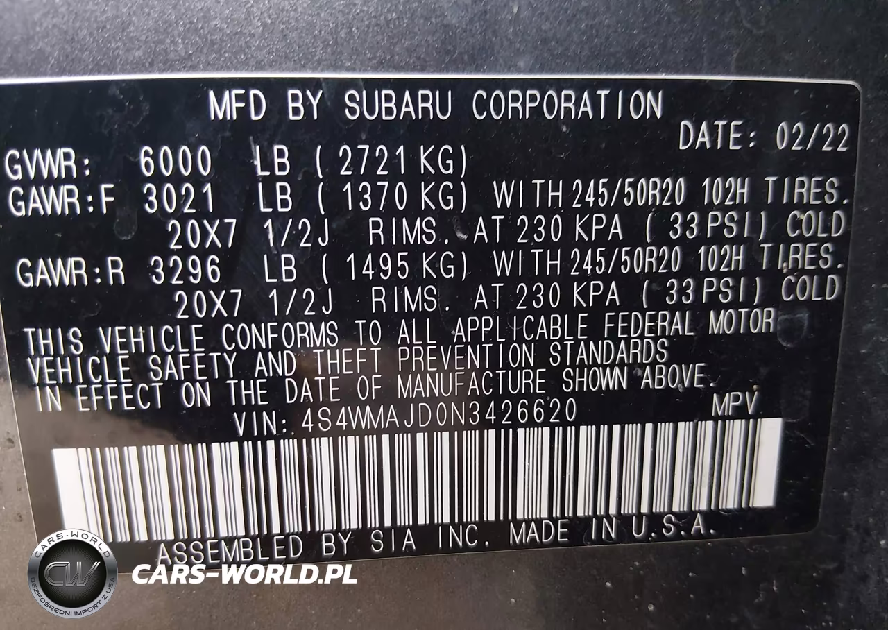2022 Subaru Ascent Onyx Edition VIN:4S4WMAJD0N3426620 - 9