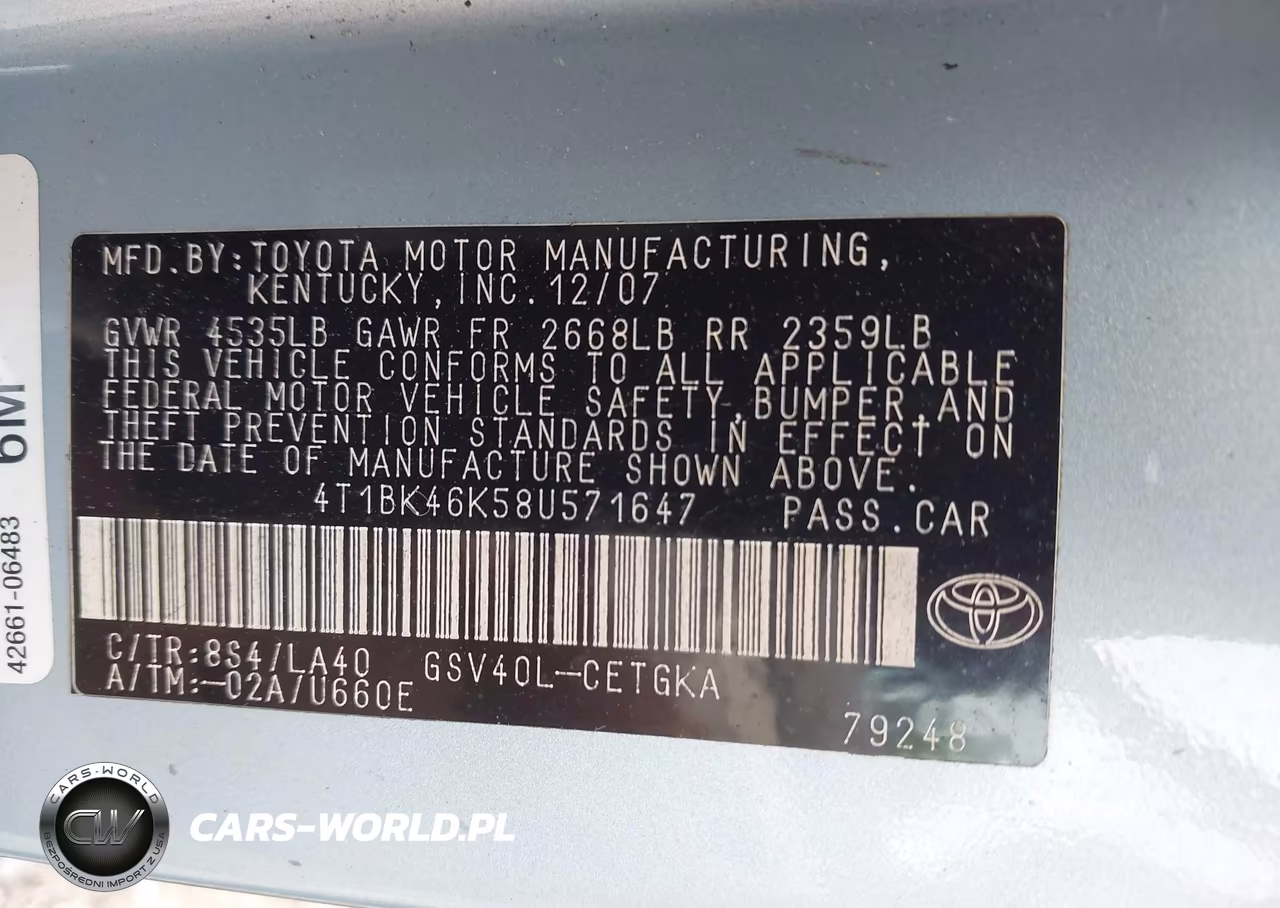 2008 Toyota Camry Xle V6 VIN:4T1BK46K58U571647 - 9