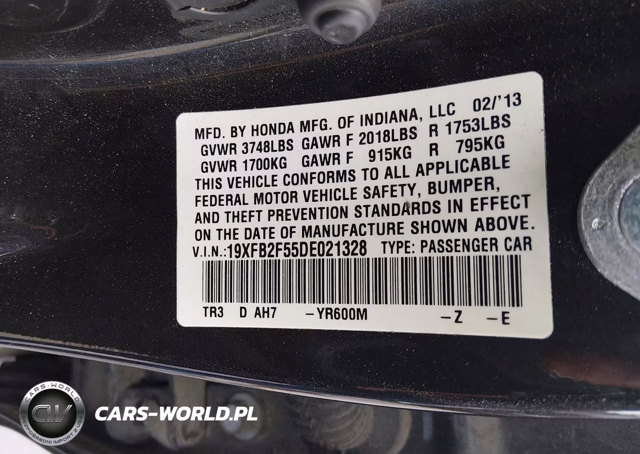 2013 Honda Civic Lx VIN:19XFB2F55DE021328 - 9