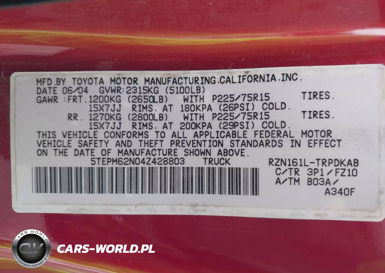 2004 Toyota Tacoma VIN:5TEPM62N04Z428803 - 9