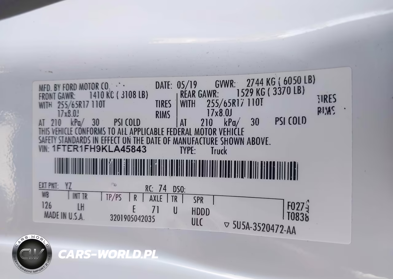 2019 Ford Ranger Xl VIN:1FTER1FH9KLA45843 - 9
