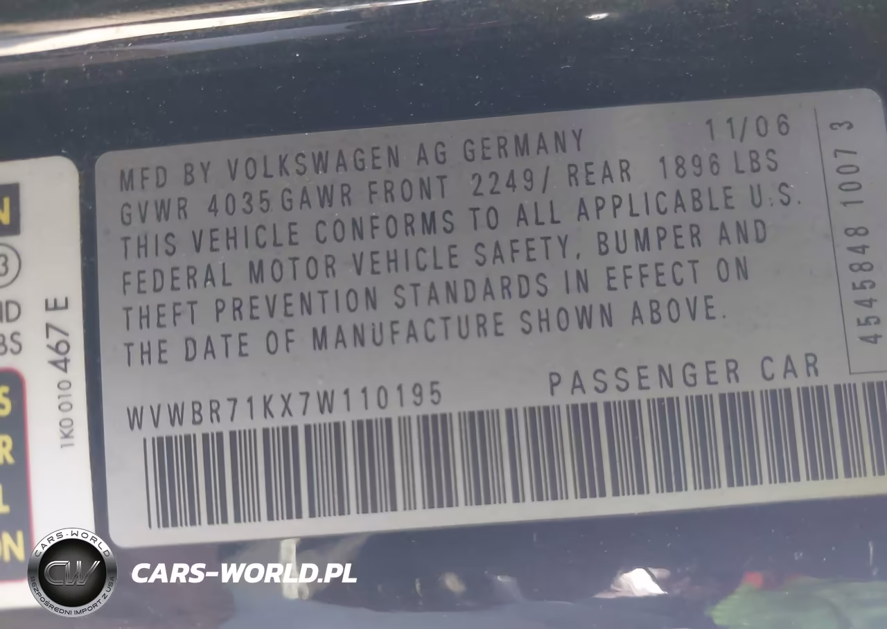 2007 Volkswagen Rabbit 2-Door VIN:WVWBR71KX7W110195 - 9