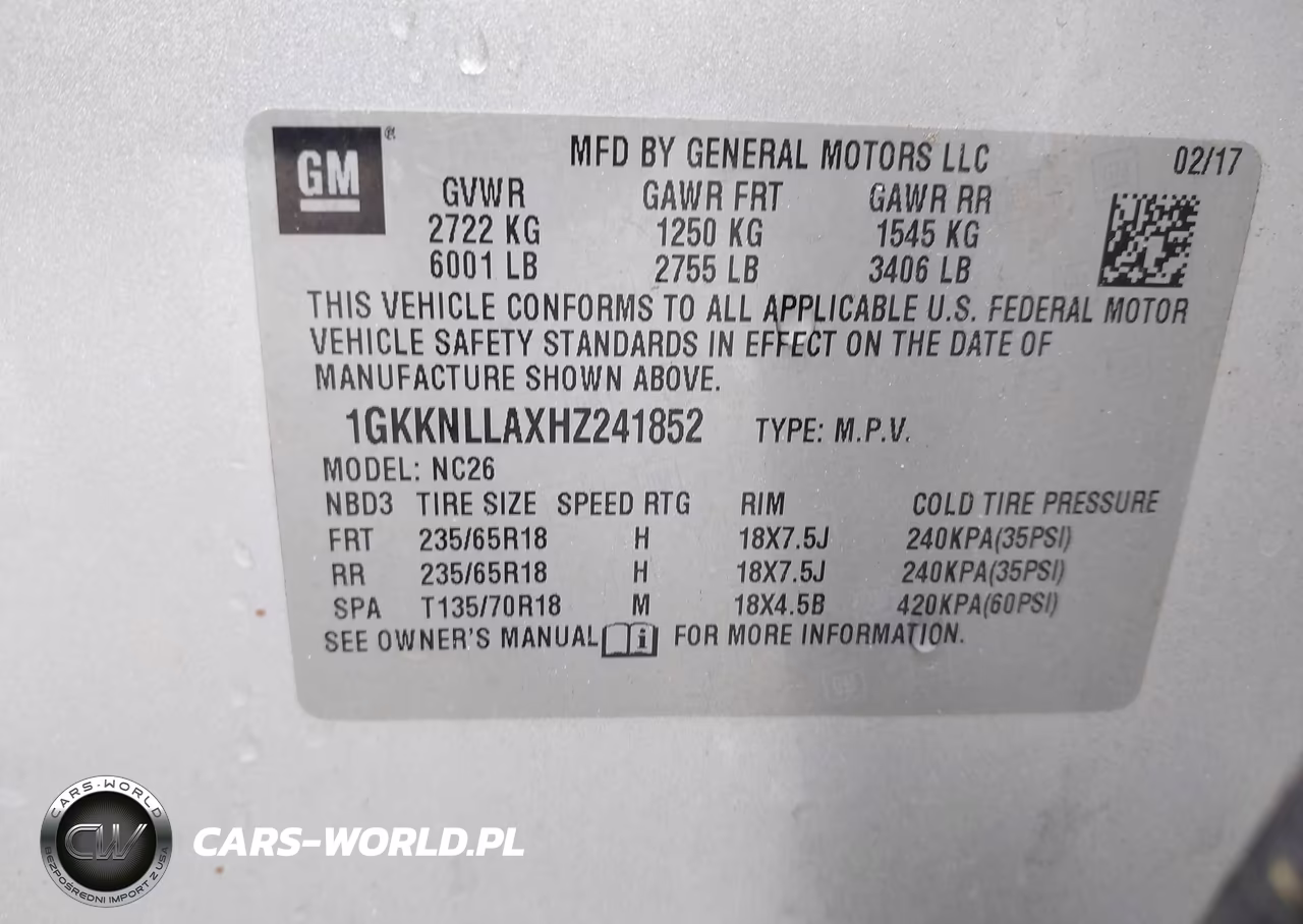 2017 GMC Acadia Sle-2 VIN:1GKKNLLAXHZ241852 - 9