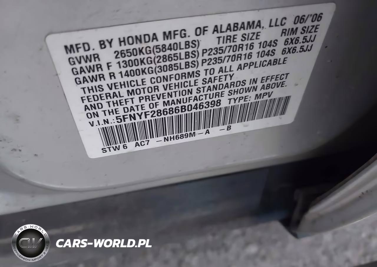 2006 Honda Pilot Ex-L VIN:5FNYF28686B046398 - 9