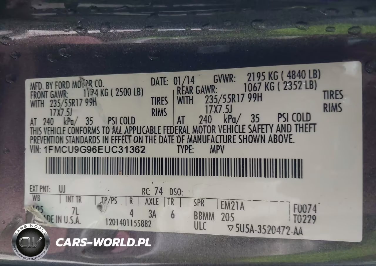 2014 Ford Escape Se VIN:1FMCU9G96EUC31362 - 9