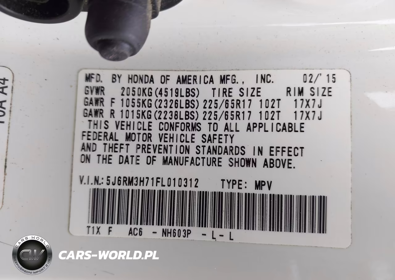 2015 Honda Cr-V Ex-L VIN:5J6RM3H71FL010312 - 9