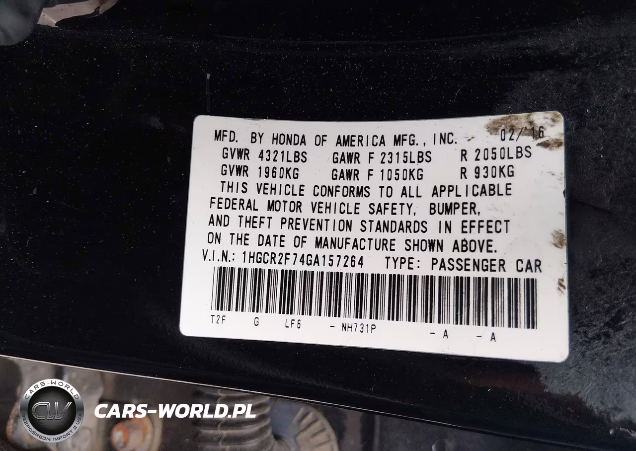 2016 Honda Accord Ex VIN:1HGCR2F74GA157264 - 9
