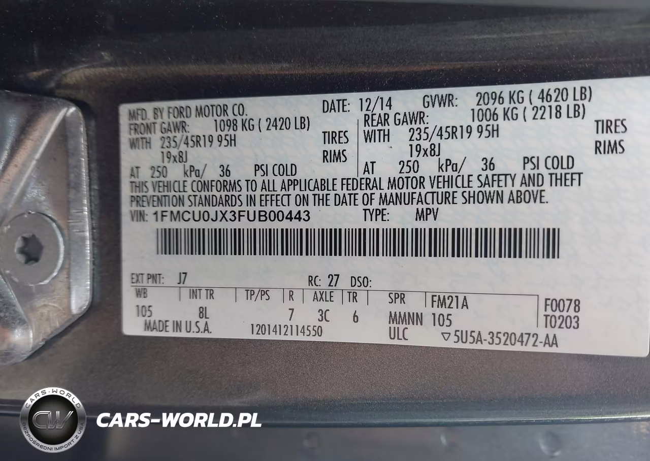2015 Ford Escape Titanium VIN:1FMCU0JX3FUB00443 - 9