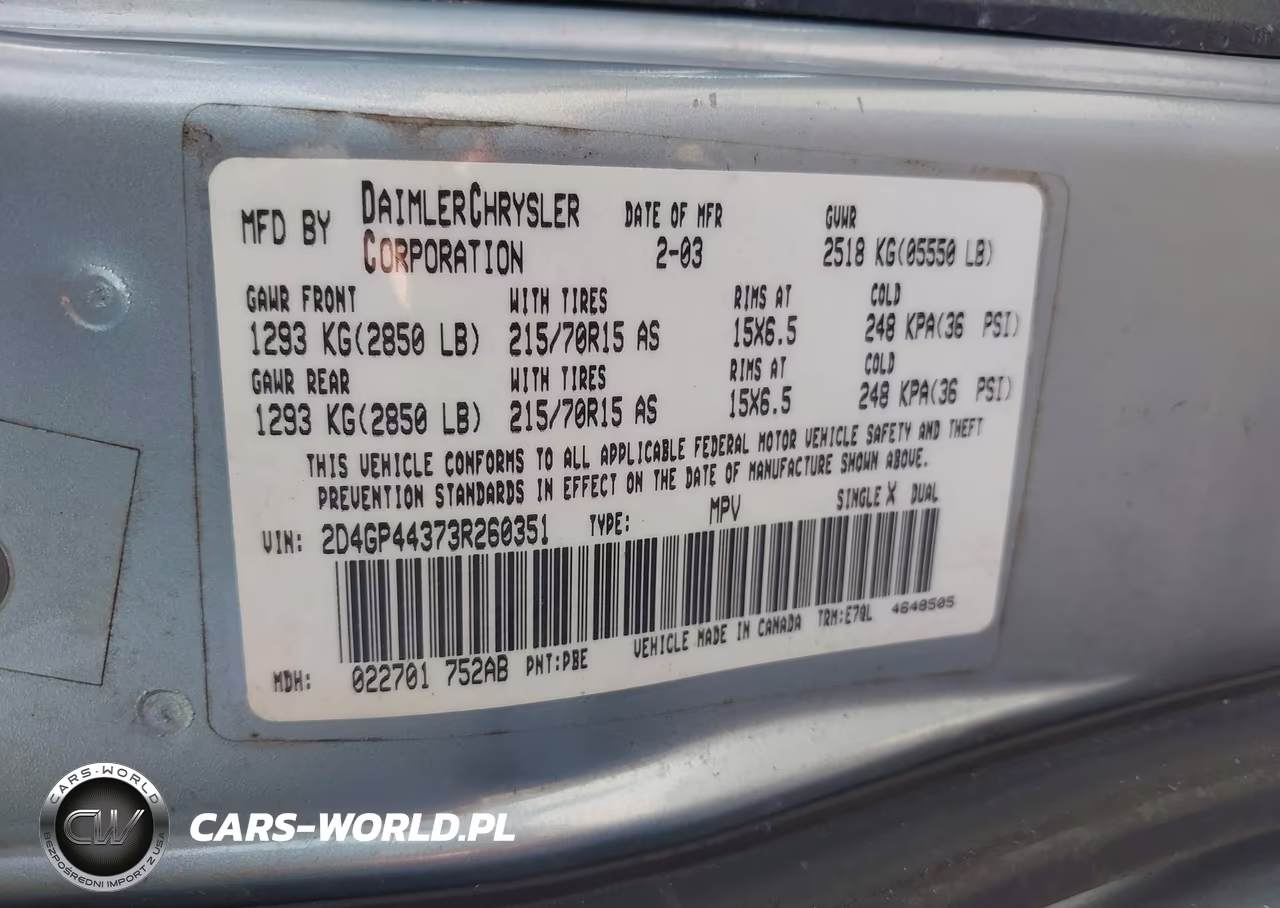 2003 Dodge Grand Caravan Sport VIN:2D4GP44373R260351 - 9