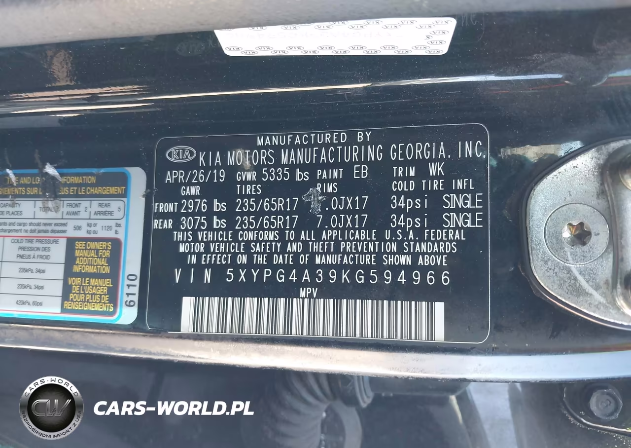 2019 Kia Sorento 2.4L L VIN:5XYPG4A39KG594966 - 9