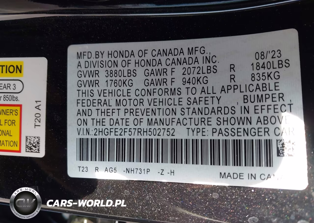 2024 Honda Civic Sport VIN:2HGFE2F57RH502752 - 9