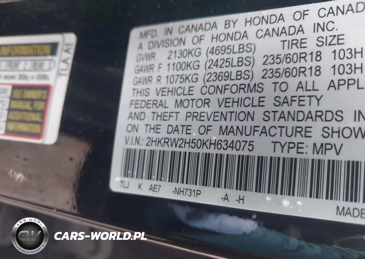 2019 Honda Cr-V Ex VIN:2HKRW2H50KH634075 - 9