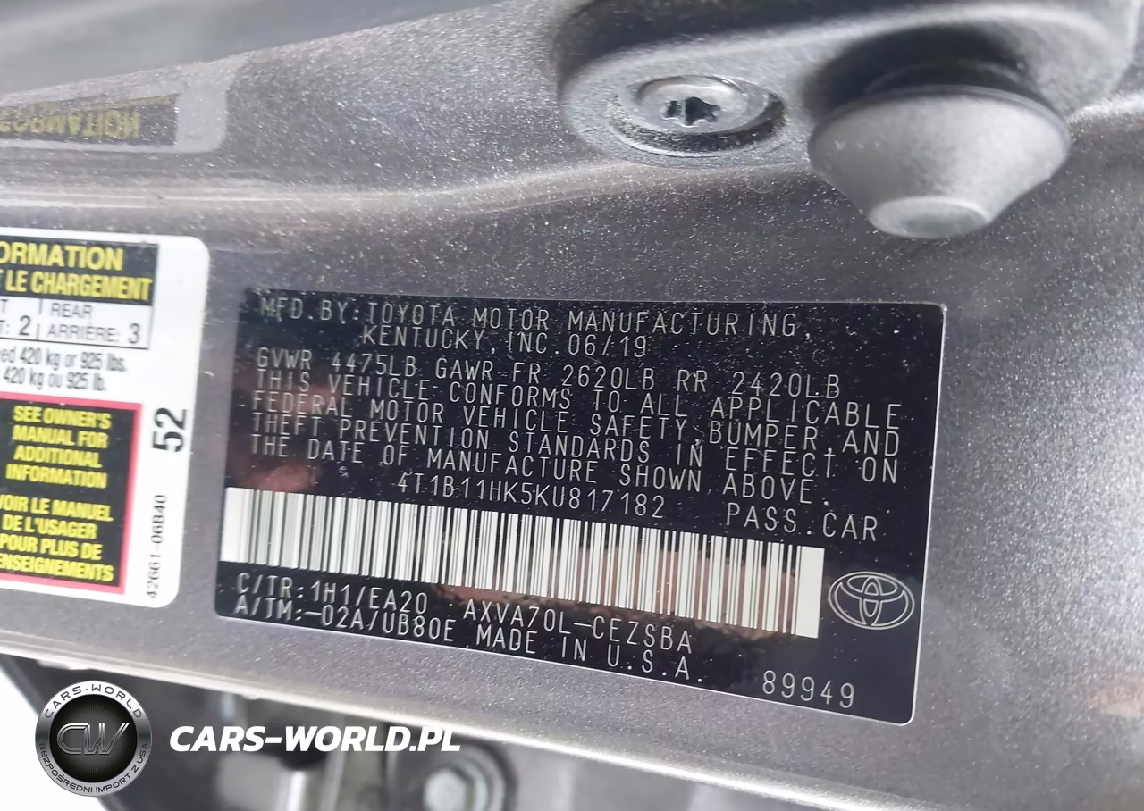 2019 Toyota Camry Se VIN:4T1B11HK5KU817182 - 9