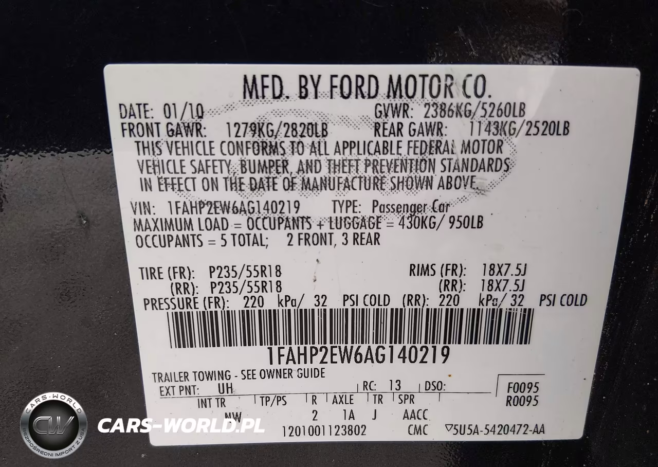 2010 Ford Taurus Sel VIN:1FAHP2EW6AG140219 - 9