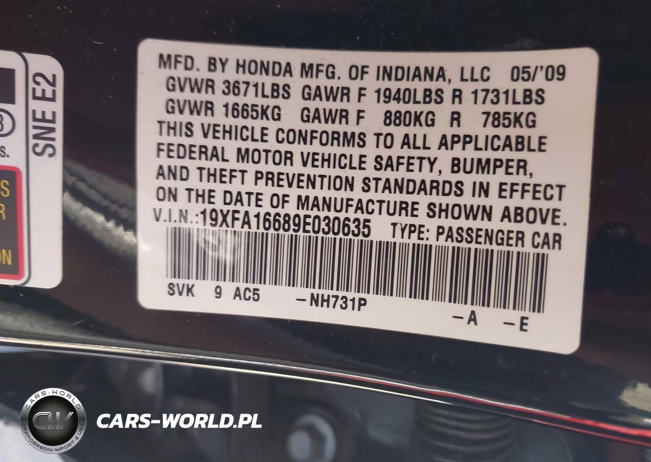 2009 Honda Civic Lx-S VIN:19XFA16689E030635 - 9