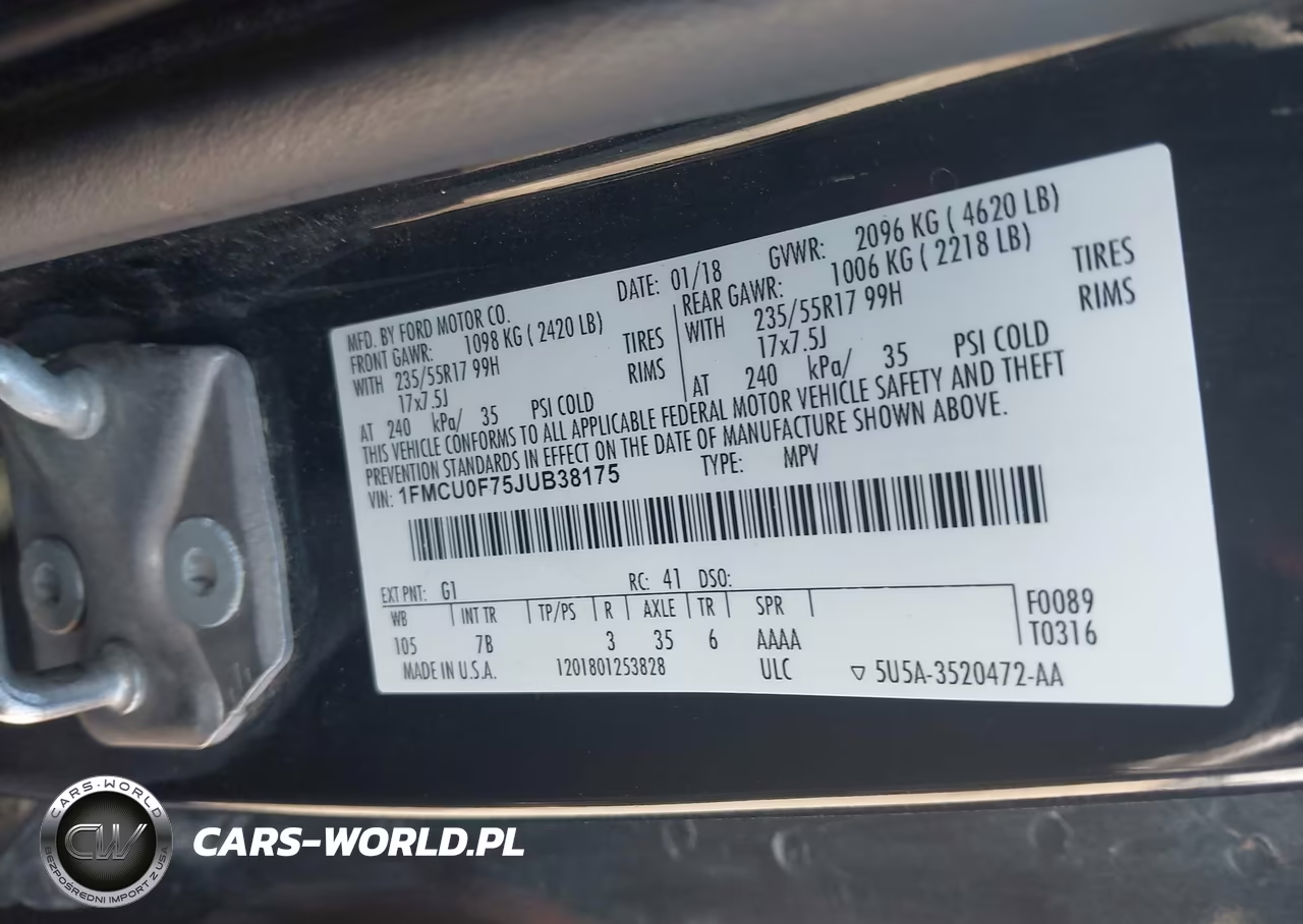 2018 Ford Escape S VIN:1FMCU0F75JUB38175 - 9