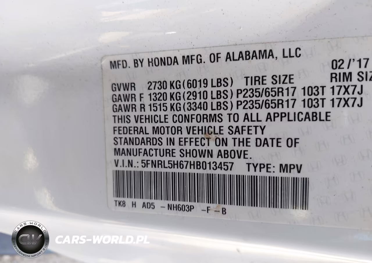 2017 Honda Odyssey Ex-L VIN:5FNRL5H67HB013457 - 9