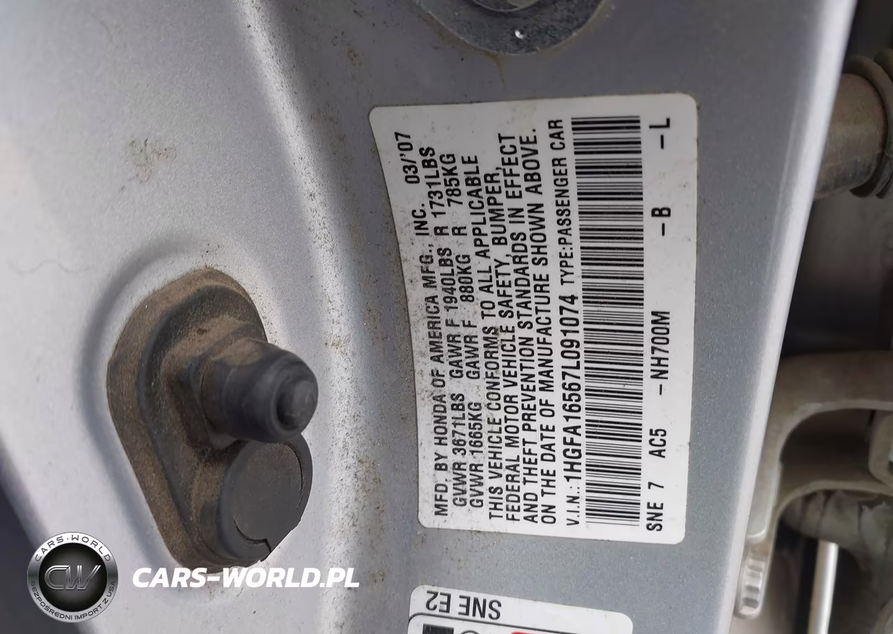 2007 Honda Civic Lx VIN:1HGFA16567L091074 - 9