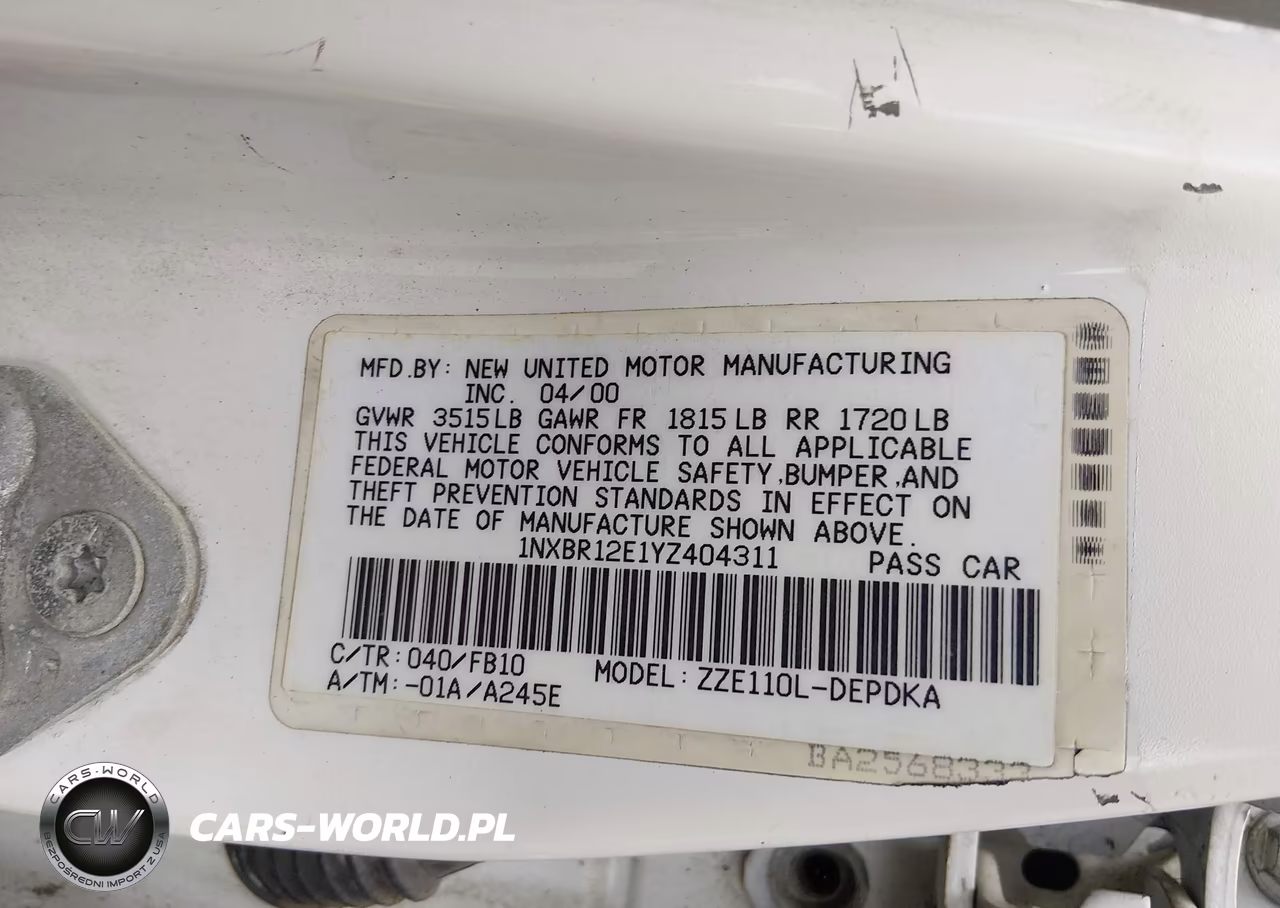 2000 Toyota Corolla Ce VIN:1NXBR12E1YZ404311 - 9