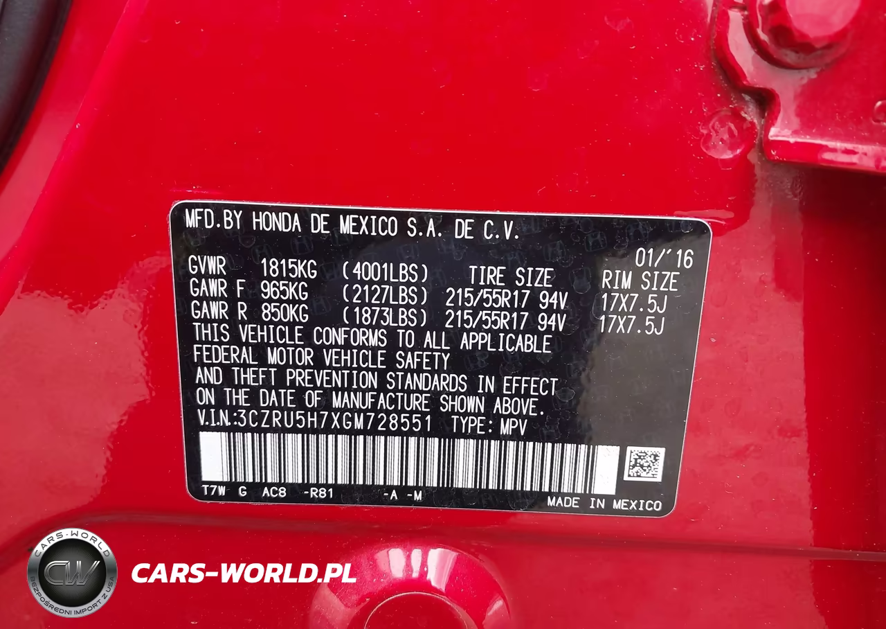 2016 Honda Hr-V Ex-L VIN:3CZRU5H7XGM728551 - 9