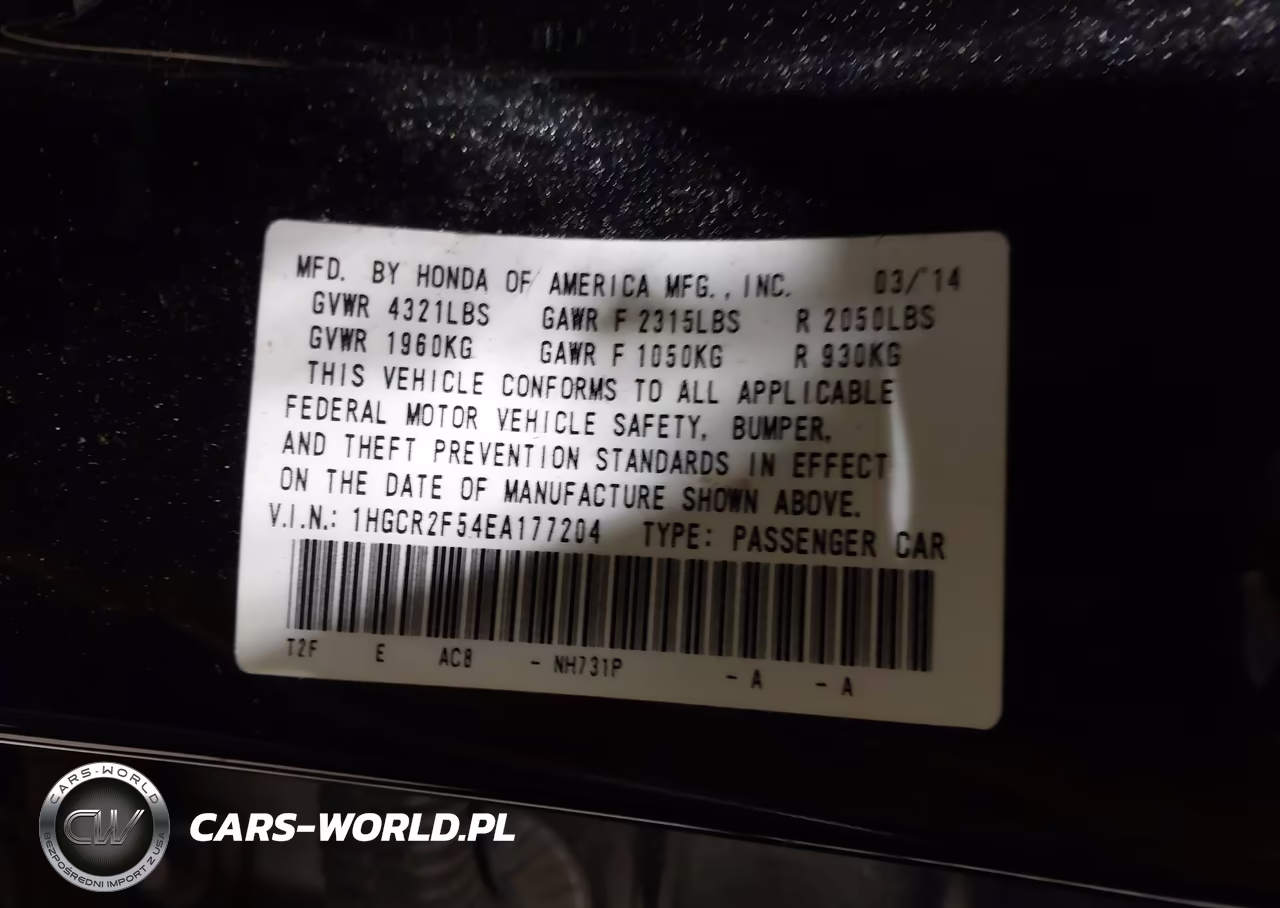 2014 Honda Accord Sport VIN:1HGCR2F54EA177204 - 9