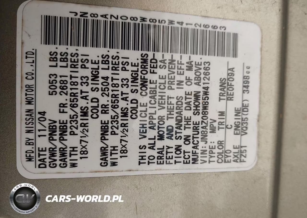 2005 Nissan Murano Se VIN:JN8AZ08W85W412663 - 9