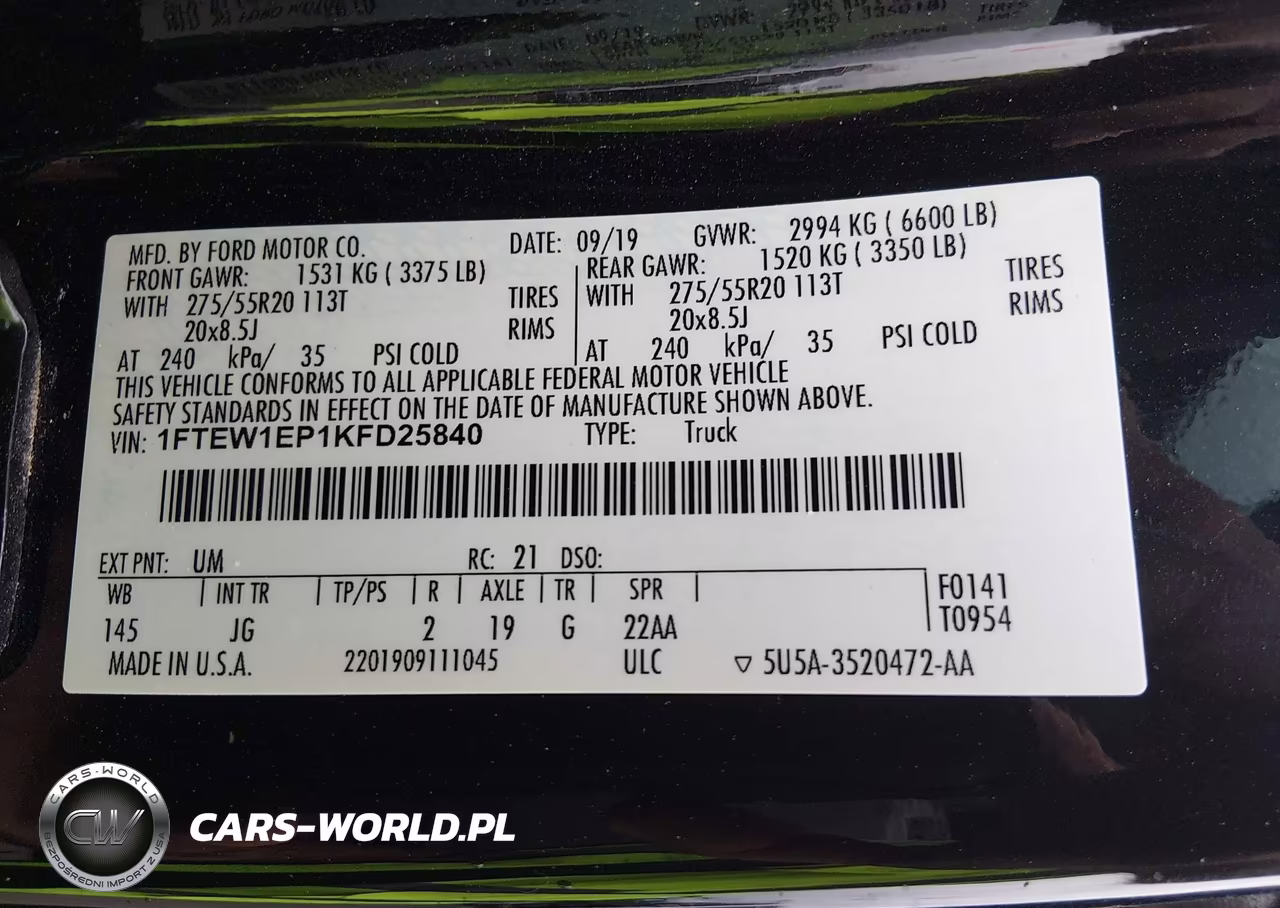 2019 Ford F-150 Xl VIN:1FTEW1EP1KFD25840 - 9