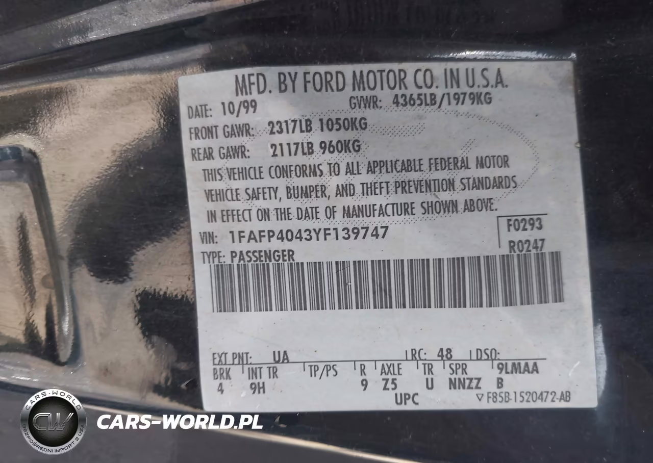 2000 Ford Mustang VIN:1FAFP4043YF139747 - 9
