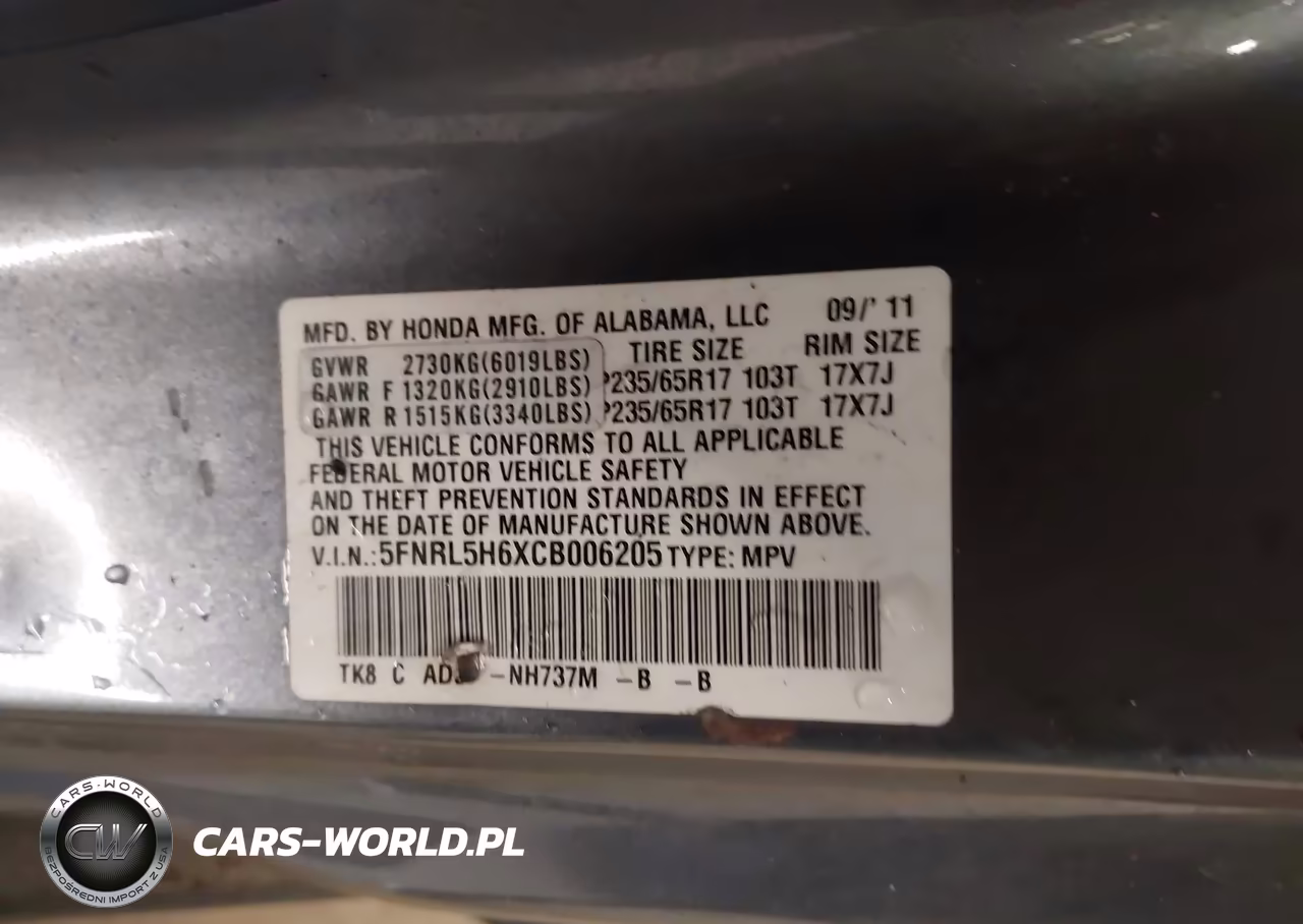 2012 Honda Odyssey Ex-L VIN:5FNRL5H6XCB006205 - 9