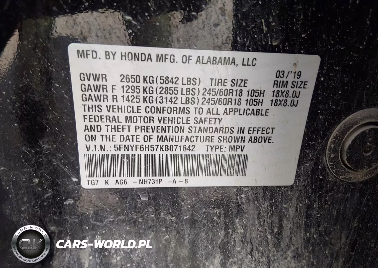 2019 Honda Pilot Ex-L VIN:5FNYF6H57KB071642 - 9